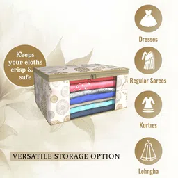 Aura White & Gold Toned 9 Pieces Printed Foldable Saree Covers image 5