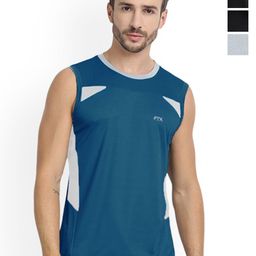 FTX Pack Of 4 Colourblocked Round Neck Sleeveless Innerwear Vests-picture-49