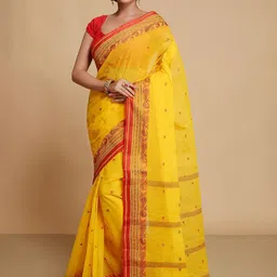 WoodenTant Woven Design Zari Pure Cotton Taant Saree-picture-18