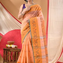 DESH BIDESH Ethnic Motifs Pure Cotton Taant Saree image 2