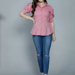 JKP COLLECTIONS Women Self Design Puff Sleeve Shirt Style Top image 2
