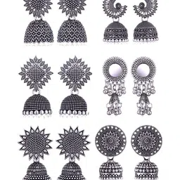 MEENAZ Women Set Of 6 Geometric Jhumkas Earrings-image-9