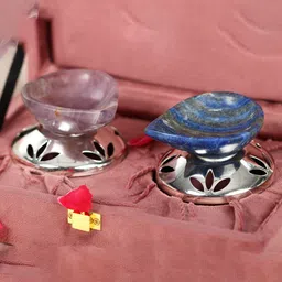Exotic India Blue & Purple 2 Pieces Silver Plated Stand With Gemstone Diyas image 1