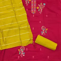 MANVAA Floral Embroidered Jaam Cotton Thread Work Unstitched Dress Material image 4