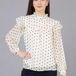 CORSICA Polka Dot Print Ruffles Georgette Top-image-1