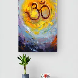 Tushaco Handicrafts Yellow & Navy Blue Om Spritual Symbol Canvas Wall Art-picture-18