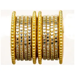 Align Set Of 2 Gold-Plated Crystal, CZ AD-Studded & Beaded Chuda Bangles-picture-16