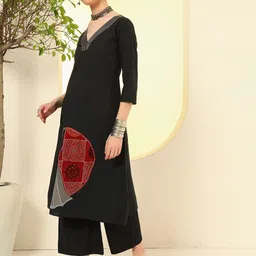 Sangria Women Ethnic Motifs Printed A-Line Kurta with Palazzo image 3