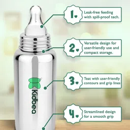 Kidbea 2Pcs Blue Stainless Steel BPA-Free Anti-Colic Feeding Bottle & Sipper Set image 5