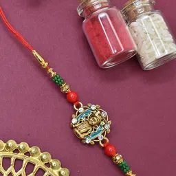 MEIRA JEWELLERY Artificial Stones Studded & Beaded Thread Rakhis With Rholi & Chawal-picture-12