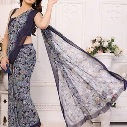 KALINI Navy Blue Poly Georgette Printed Sarees image 3