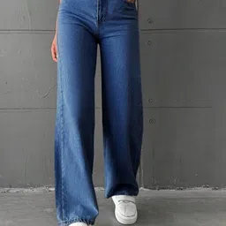 NUCOUTHS Women Super Wide Leg High-Rise Stretchable Jeans-picture-12