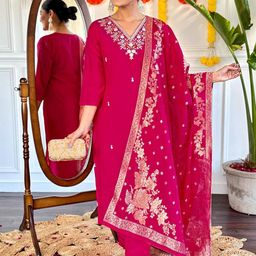 all about you Women Ethnic Motifs Embroidered Kurta with Trousers & Dupatta-picture-48