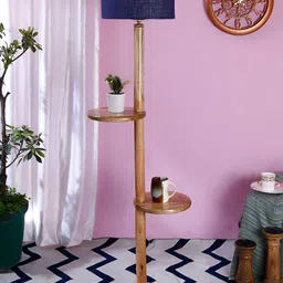 Devansh Blue & Brown Drum Wooden Shelf Floor Lamp image 4