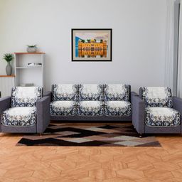 RUBOXA Grey & Off White Printed Velvet Sofa Cover Without Arms-picture-18