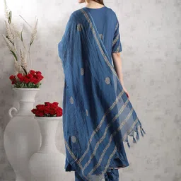 GoSriKi Ethnic Motifs Woven Design V-Neck Anarkali Kurta With Trousers & Dupatta image 5