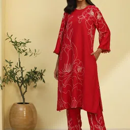 Biba Floral Printed Regular Straight Kurta with Trousers-picture-18