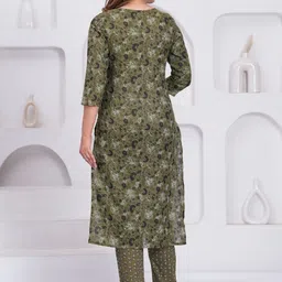 Toflei Women Floral Printed Cotton Kurti with Trousers & Dupatta image 3