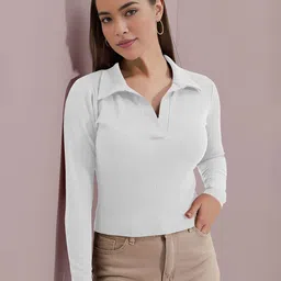 Dream Beauty Fashion Women Casual Ribbed Shirt Collar Fitted Top-picture-33