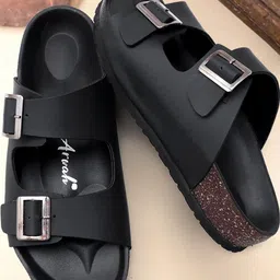 The arwah Men Black Open Toe Foam Synthetic Leather Sandals-picture-16