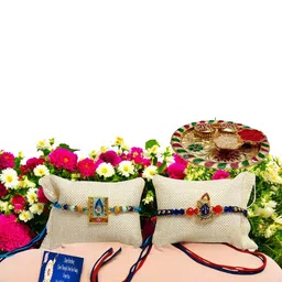 Vrinde Set Of 2 More pankh & Krishna Thread Rakhi With Greeting card & Roli-picture-31