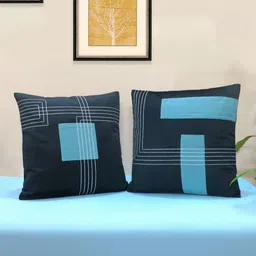 Mid July Home Black & Blue Set of 2 Geometric Velvet Square Cushion Covers-picture-13