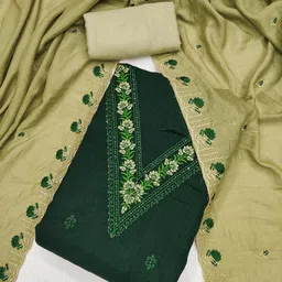 KALINI Women Green Embroidered Geometric Dress Material image 2