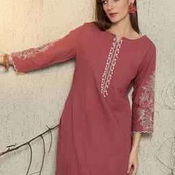Indo Era Women Ethnic Motifs Embroidered Thread Work Pure Cotton Kurta with Trousers image 1