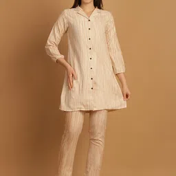 CORSICA Printed Cotton Collared Neck Three Fourth Sleeves Shirt With Trouser Co-Ords-image-87