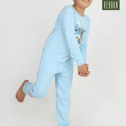 REBORN Boys Blue Printed Round Neck Long Sleeves Cotton T-shirt with Pyjamas-picture-22