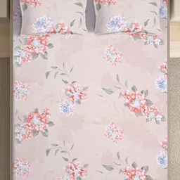 FABINALIV Pink & Blue Floral 300 TC King Bedsheet with 2 Pillow Covers image 2