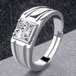 Lila Men Sterling Silver AD-Studded Adjustable Finger Ring-picture-10