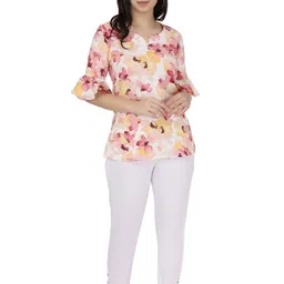 PRIDEWEAR Floral Print Bell Sleeve Ruffles Top image 4