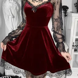 KPOP Women V-Neck Above Knee Long Sleeves Fit and Flare Dress image 2