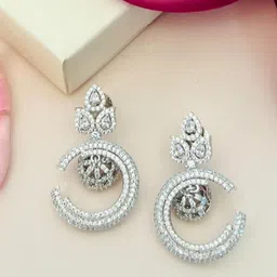 ABDESIGNS Silver-Plated Classic American Diamond Studded Drop Earrings image 4