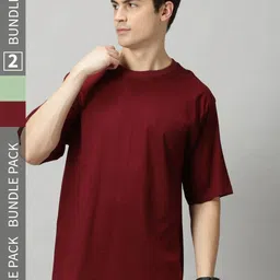 GLOWBERRY Pack Of 2 Round Neck Oversized Organic Cotton T-shirts image 2