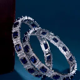 Opal Touch Set Of 2 Rhodium-Plated American Diamond Studded Bangles image 1