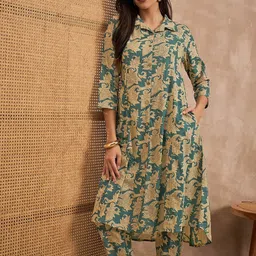 CHETI Floral Printed Pure Cotton Tunic With Trousers Co-Ords image 4