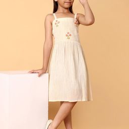 Indo Era Girls Floral Embroidered Cotton Fit & Flare Dress-picture-6