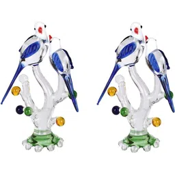 1ST TIME Blue & Transparent Bedroom Glass Parrots On Stems Figurine 2 Pieces Showpieces-picture-19