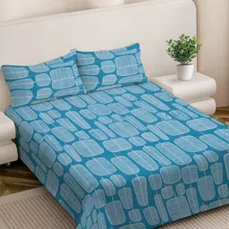 FABINALIV Blue & White Geometric 300 TC King Bedsheet with 2 Pillow Covers-image-33