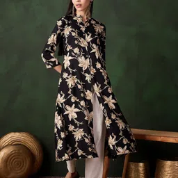 Sangria Women Floral Printed Mandarin Collar A-Line Kurta-image-85