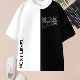 BAESD Boys Pack Of 2 Typography Printed Round Neck Pure Cotton Oversized T-shirts image 2