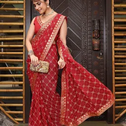 KALINI Bandhani Printed Gotta Patti Pure Georgette Saree image 2