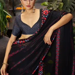 GHAN SALS Floral Printed Saree With Unstithced Blouse Piece image 2