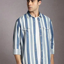 Louis Philippe Jeans Striped Pure Cotton Casual Shirt-picture-21