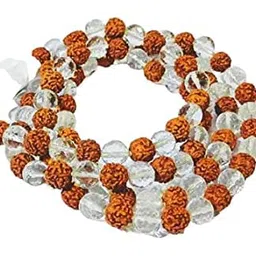 generic ManakGems Unique Rudraksha Sphatik Mala Original Certified 5 Mukhi Rudraksha Mala 108 Beads Clear Quartz Sphatik Japa Mala Spatika Rudraksha Mala for Men & Women रुद्राक्ष और स्फटिक माला image 1