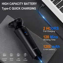 SOLIMPIA HT-921 Cordless Rechargeable Waterproof 3 Head Electric Shaver Wet & Dry Rotary Shavers for Men Super-Fast Charge 120 minutes Runtime with LED Indicator, Black image 3