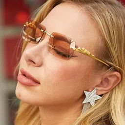 DEXENT COLLECTION Unisex Brown Lens & Silver-Toned Rectangle Sunglasses with image 2