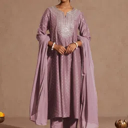 Janasya Ethnic Motifs Printed Panelled Thread Work Muslin Kurta With Palazzo & Dupatta-picture-38